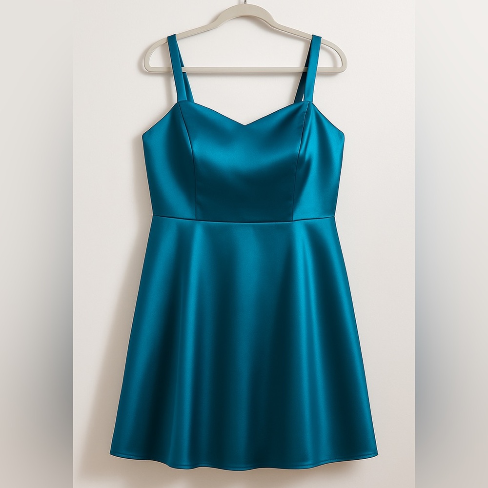 NWT Lane Bryant Teal Satin A-Line Empire Waist Dress Size 24 XXL Sleeveless Plus
